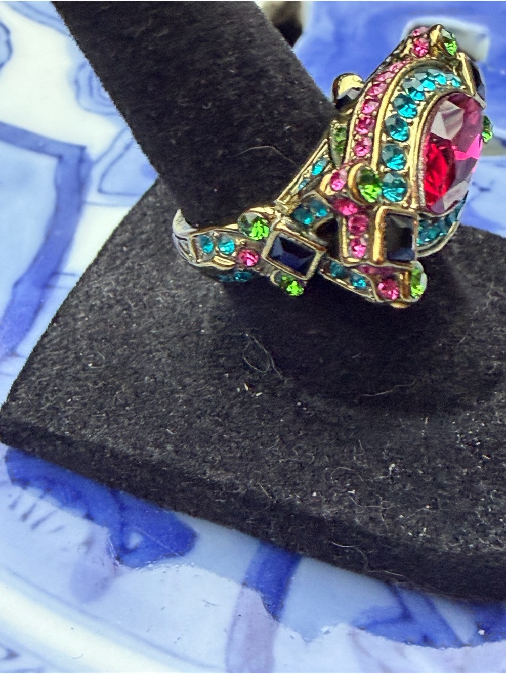 Heidi Daus Fuchsia Marquise Multicolor Crystal Statement Cocktail Ring. *Size 7 - Picture 5 of 8